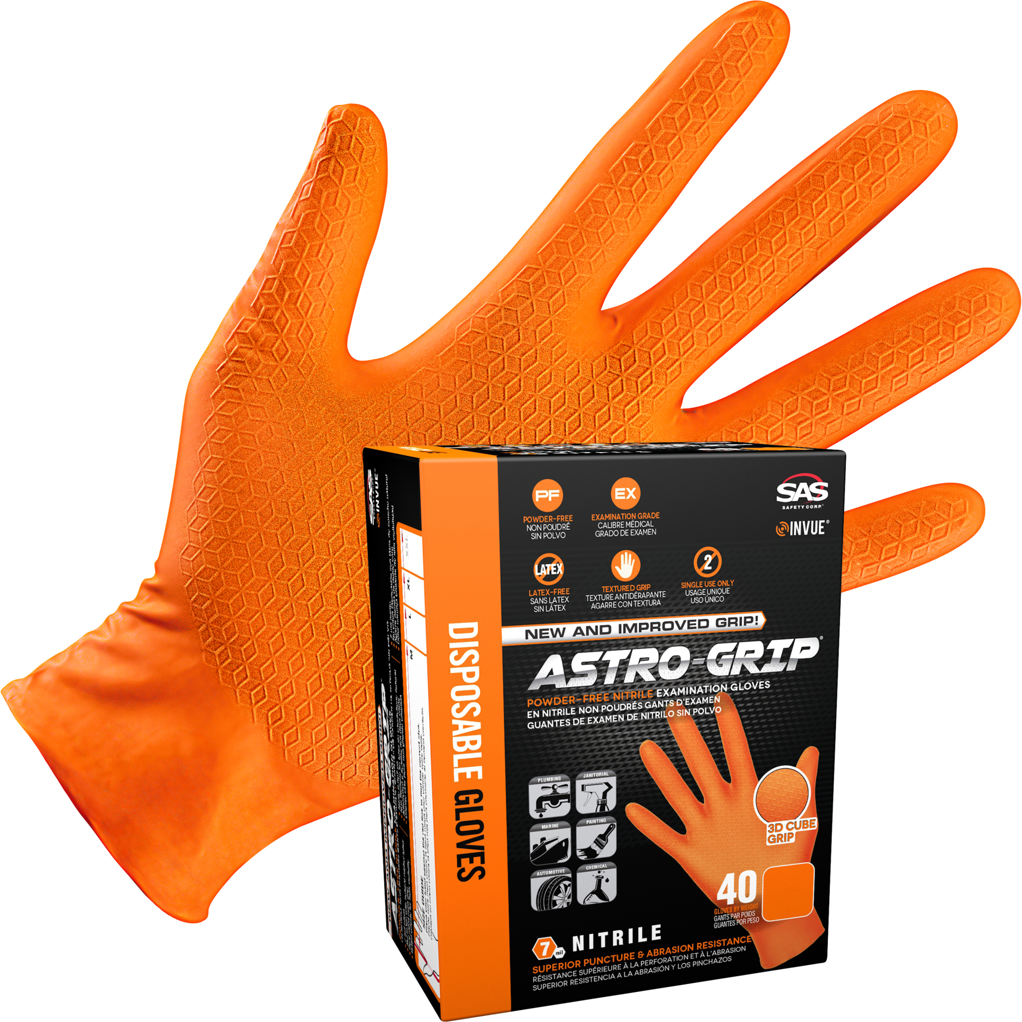 AstroGrip Astro-Grip Orange Disposable Nitrile Glove 40 PK